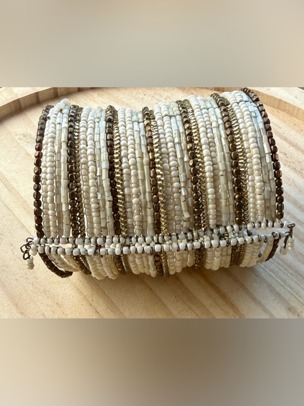 Vintage Beaded Bracelet, Wide Cuff, handmade, crafted in India (‘90s) - Picture 4 of 5